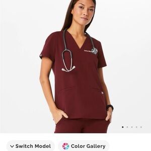 Figs Set -Women's Short Sleeve Scrub Top and Tall Zamora Joggers- Burgundy